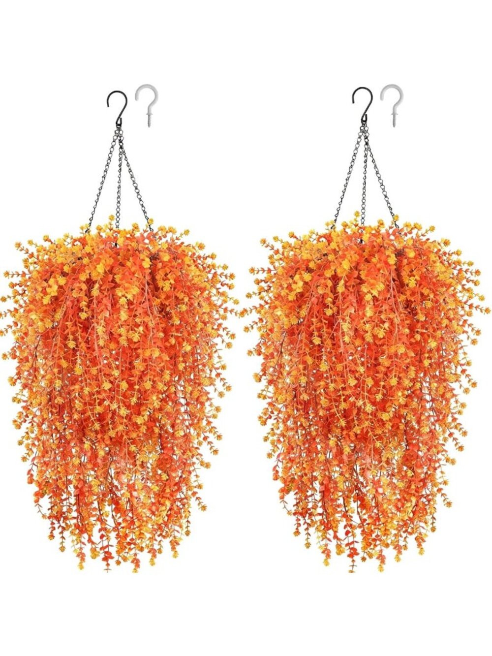 2 Set UV Resistant Fall Artificial Flower Hanging Baskets for Outdoor Decor